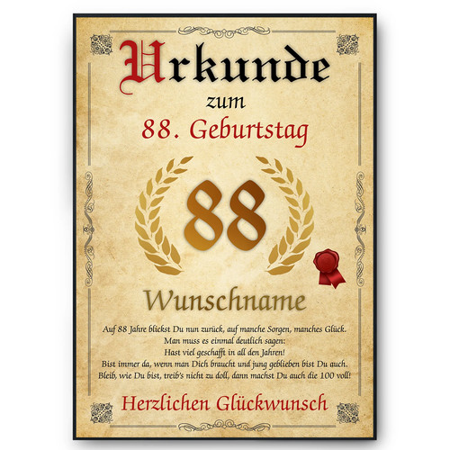 Urkunde zum geburtstag - 88.,
