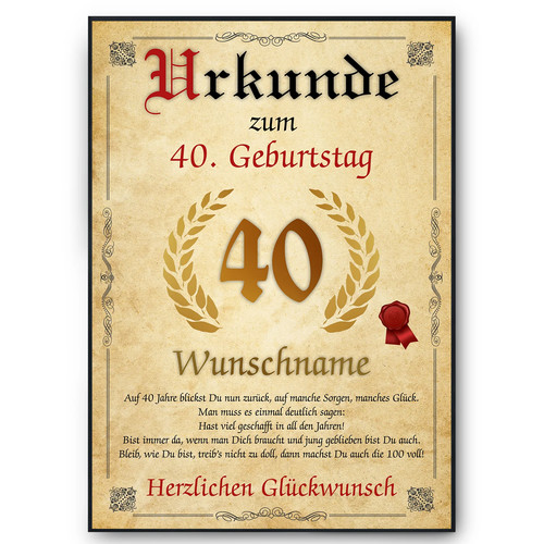 Urkunde zum geburtstag - 40.,