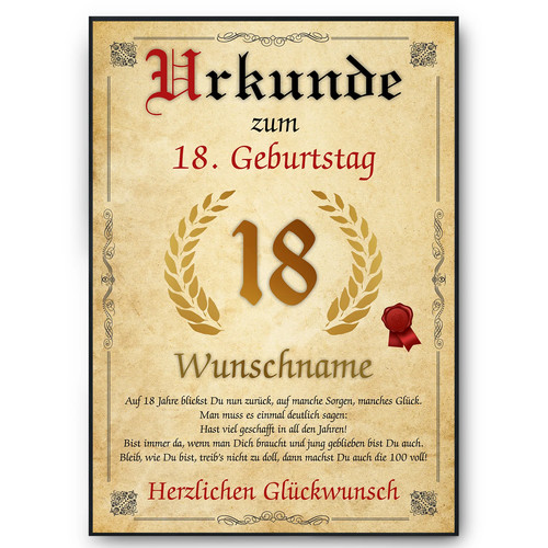 Urkunde zum geburtstag - urkunde, 18.